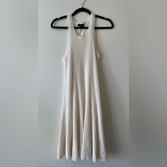 Theory Ottoman Day Dress White Size Medium Ribbed Tank Swing Dress Stitchy knit - Picture 3 of 11